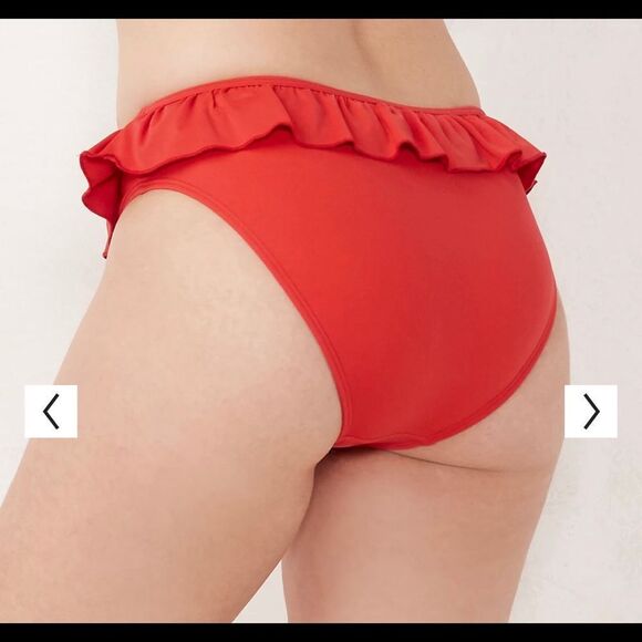 NEW bikini bottom Women's LC Lauren Conrad Ruffle Bikini Bottoms red SZ XL - Picture 3 of 8